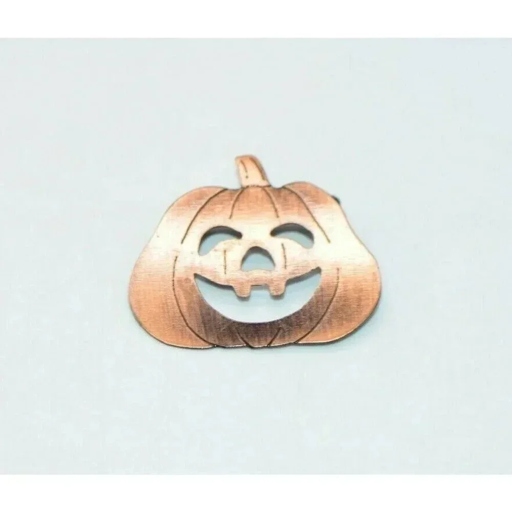 Orange Copper Cut Out Pumpkin Halloween Pin Brooch